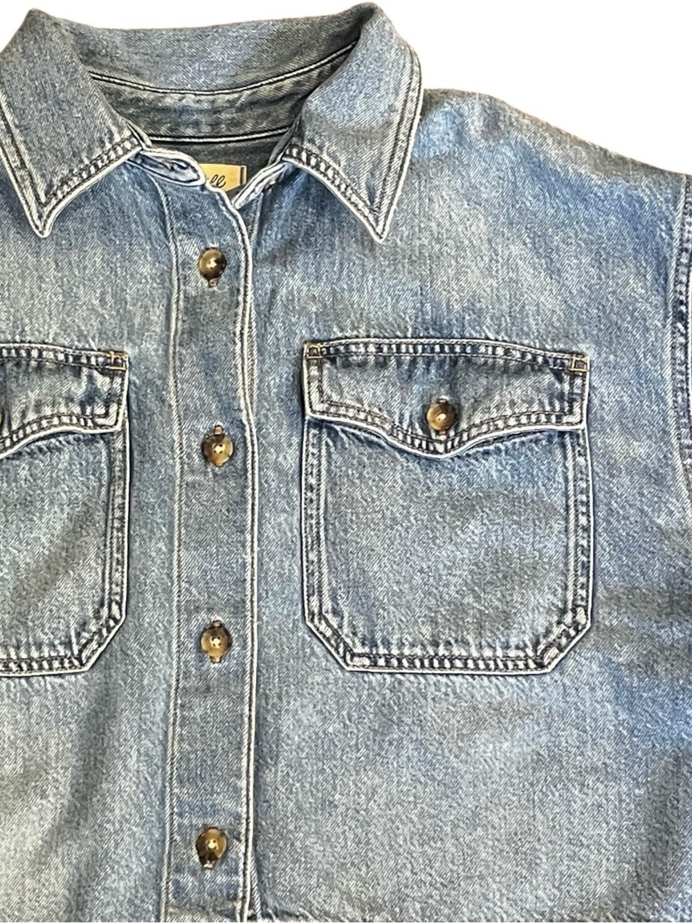 Madewell Boxy Cropped Denim Shirt Short Sleeve Hallstead Wash L Utility - Picture 4 of 11